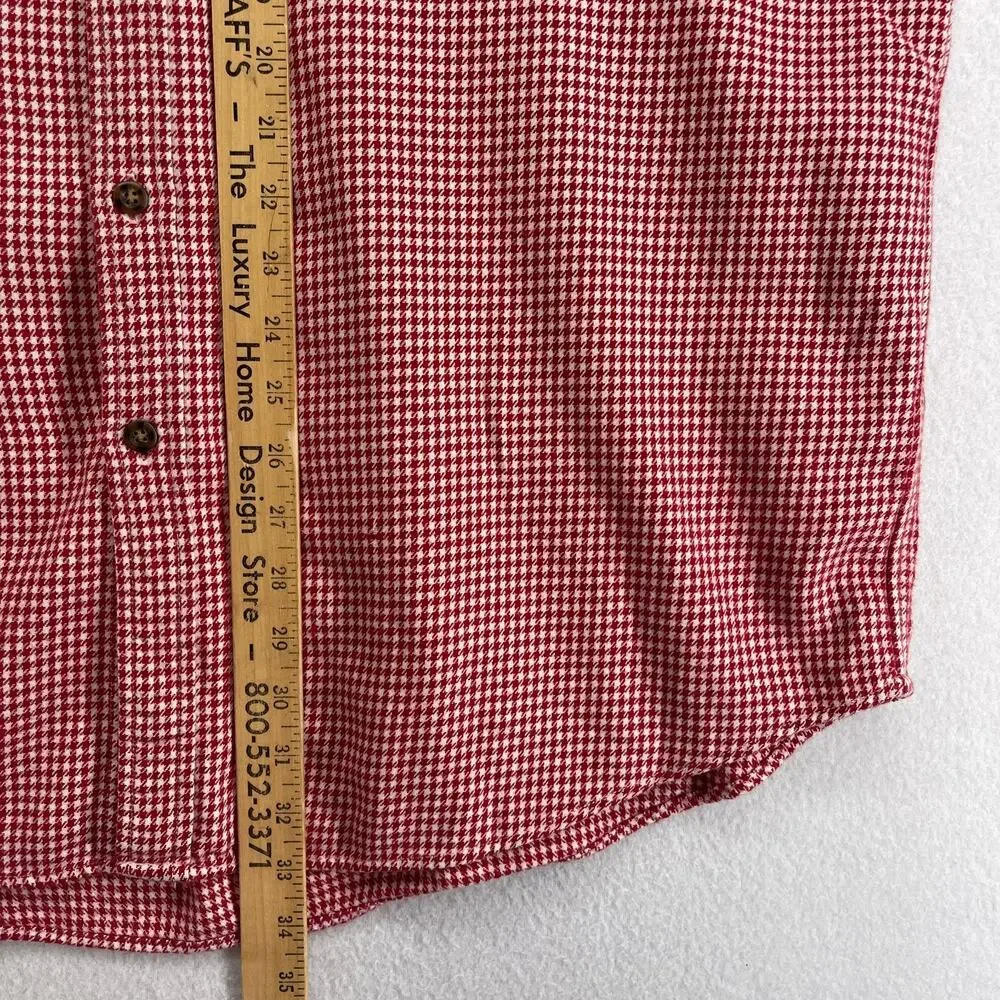 J.CREW Shirt Mens L Flannel Houndstooth Button Down Long Sleeve Cotton Red